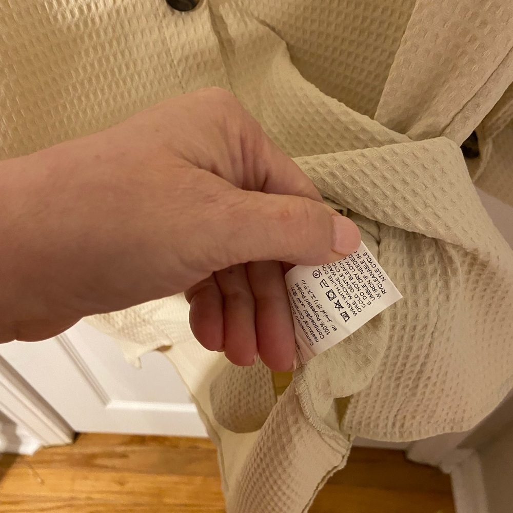 SHEIN Cream Button-Up Waffle Texture Long Sleeve Shirt - Picture 4 of 6